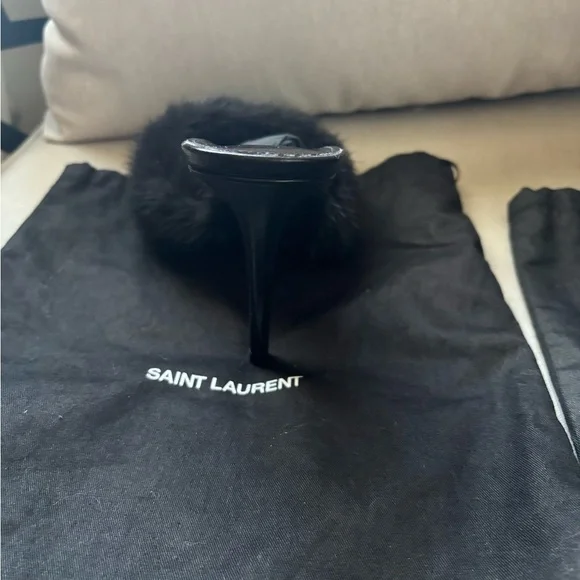 Saint Laurent Luxe Black Fur Sandals - Picture 4 of 11